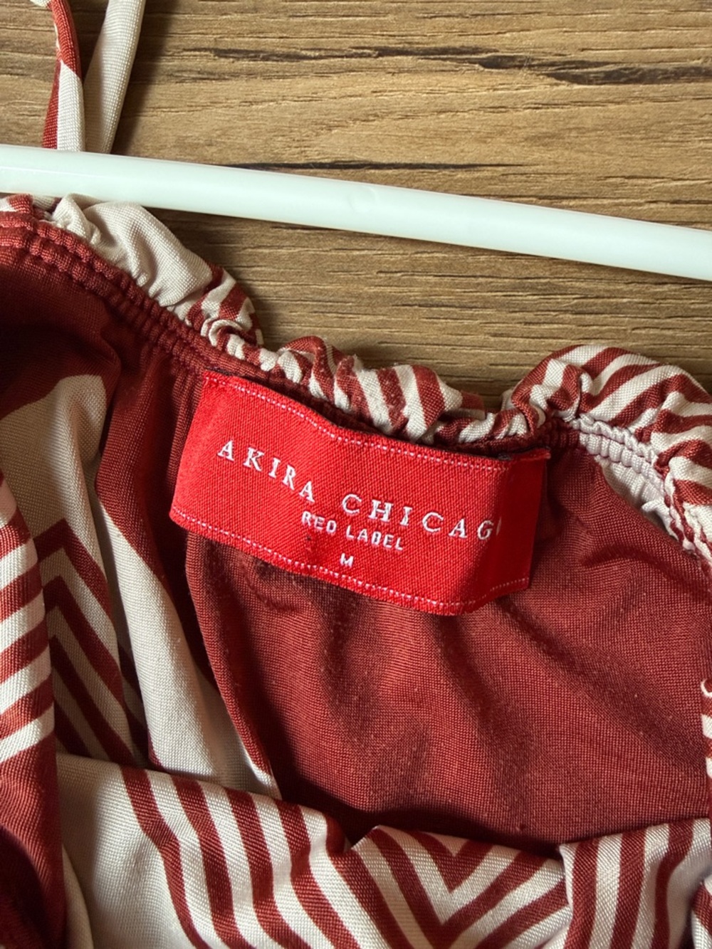 AKIRA Red and Cream Chevron Maxi Dress with Spaghetti Straps